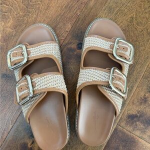Neutral Tan & Woven Slide Sandals
